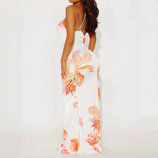 Damen Maxikleid mit asymmetrischem Träger und floralem Print EB