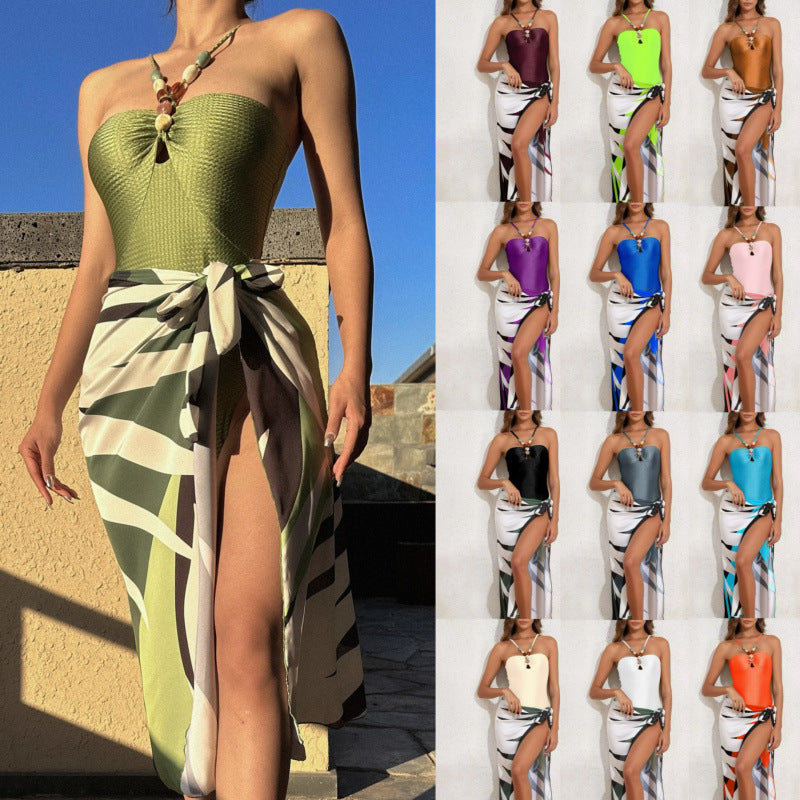 Damen Bandeau-Badeanzug mit asymmetrischem Rock EB