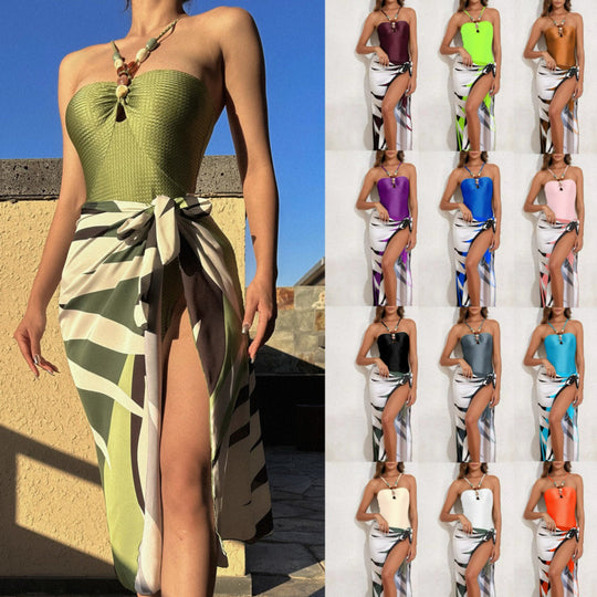 Damen Bandeau-Badeanzug mit asymmetrischem Rock EB