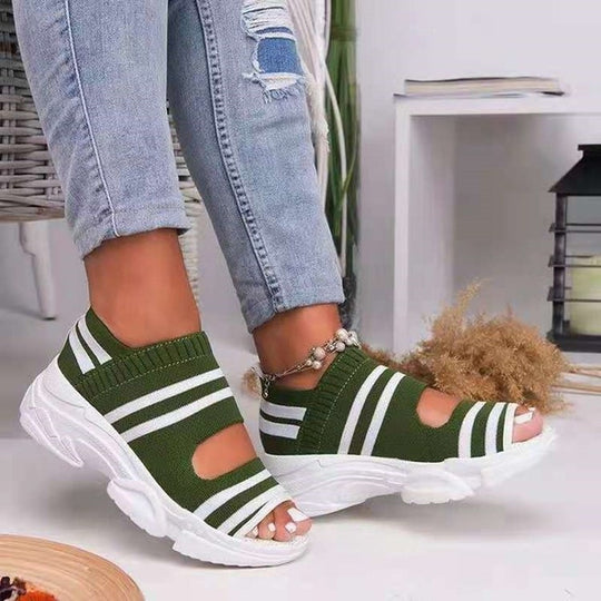 Damen Strick-Slipper mit offener Zehenpartie, atmungsaktivem Stretch-Obermaterial und leichter Komfortsohle EB