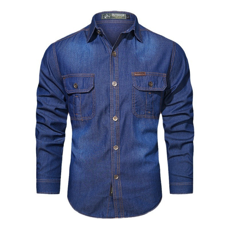 Herren nan robustes Stretch-Denim Hemd mit verstärkten Klappbrusttaschen und kontrastnähten EB