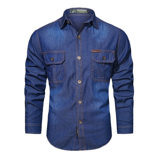 Herren nan robustes Stretch-Denim Hemd mit verstärkten Klappbrusttaschen und kontrastnähten EB