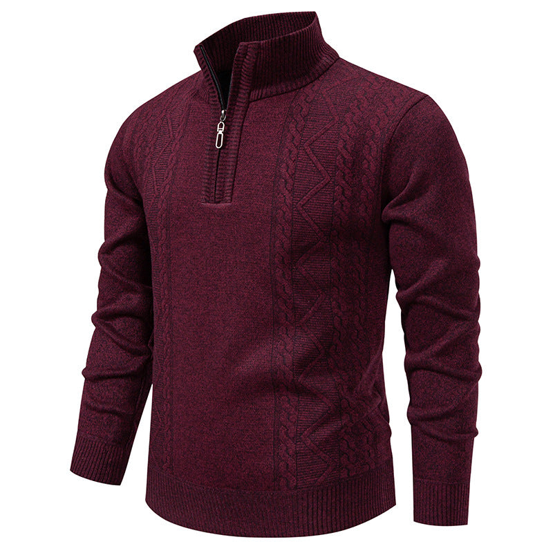 Herren nan gehobener Strickpullover mit Halbzip, Stehkragen und dekorativem Zopfmuster EB