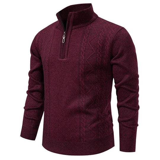Herren nan gehobener Strickpullover mit Halbzip, Stehkragen und dekorativem Zopfmuster EB