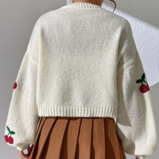 Damen Strickjacke mit floralem Kirschmotiv EB