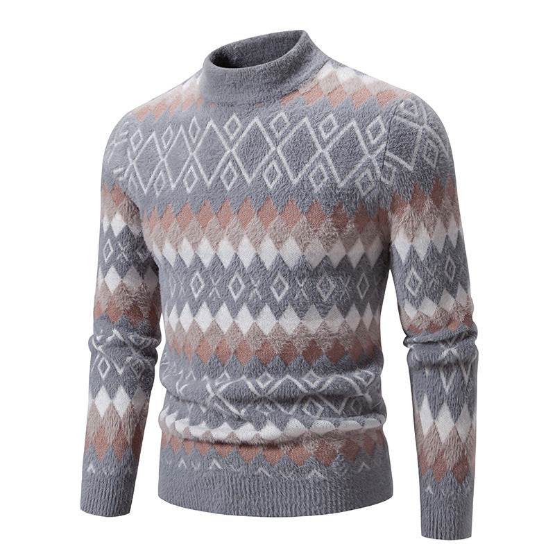 Herren Strickpullover mit geometrischem Muster und hohem Kragen EB