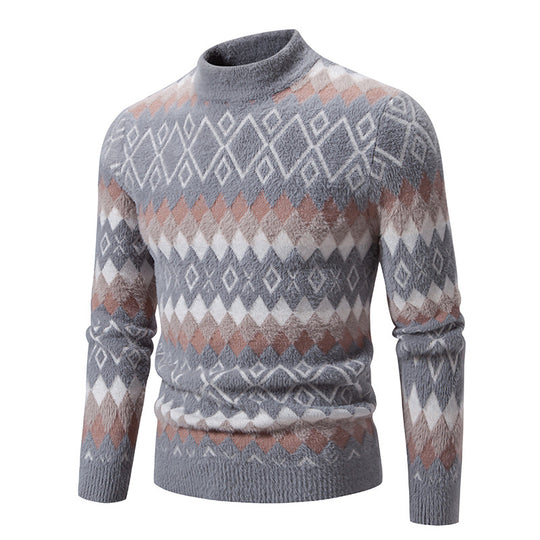 Herren Strickpullover mit geometrischem Muster und hohem Kragen EB