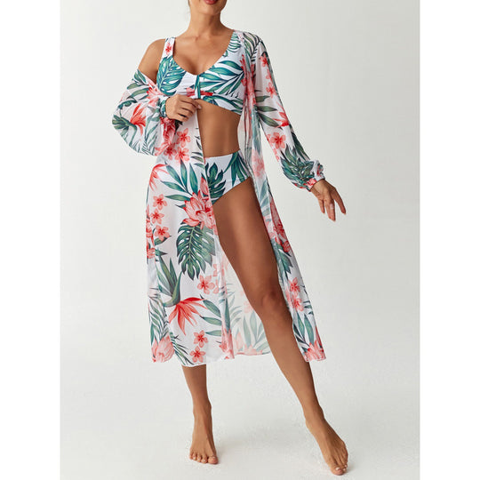 Damen Bikiniset mit farbenfrohem Design und transparenter Strandumhüllung EB