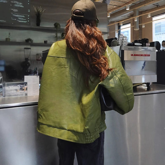 Damen Kunstlederjacke im lässigen Cropped-Stil mit praktischen Taschen EB