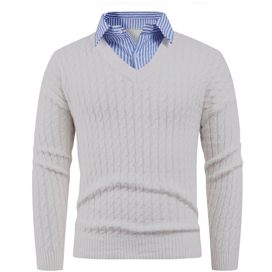 Herren Eleganter Strickpullover mit V-Ausschnitt und feiner Struktur EB