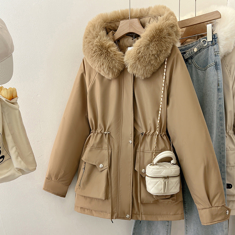 Damen Multifunktionale Winterjacke mit abnehmbarem Kunstfellkragen und regulierbarem Taillenzug EB