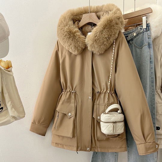 Damen Multifunktionale Winterjacke mit abnehmbarem Kunstfellkragen und regulierbarem Taillenzug EB