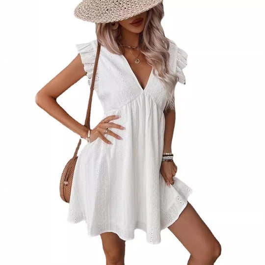 Damen luftiges Sommerkleid mit Rüschendetail EB