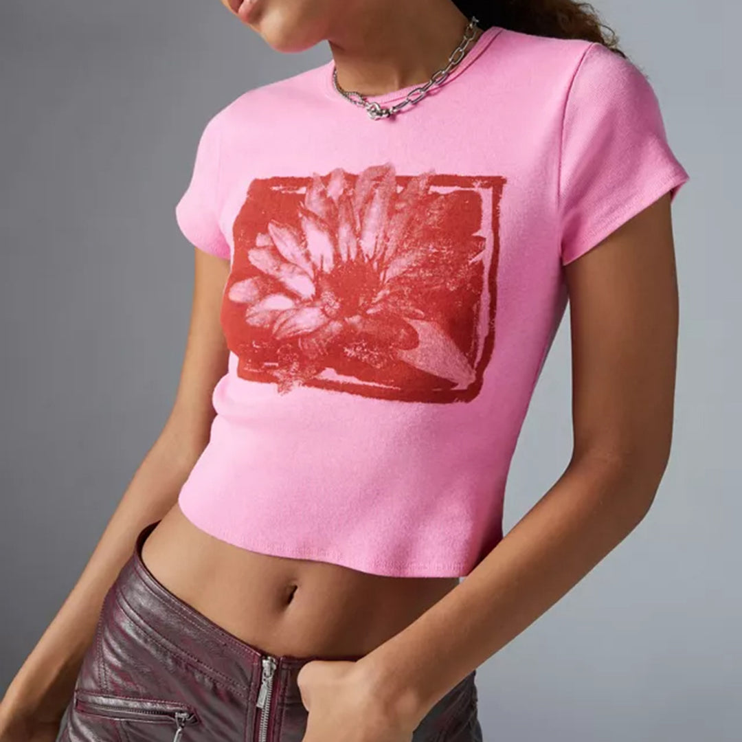 Damen Crop-Top mit floralem Druckdesign EB