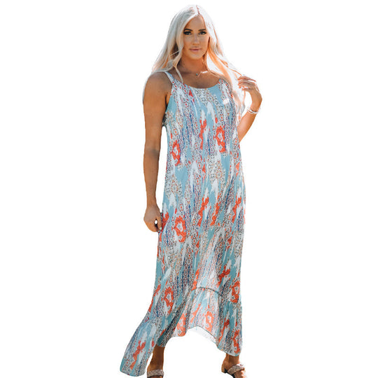 Damen Maxikleid mit blumenverziertem Design und schwingendem Schnitt EB
