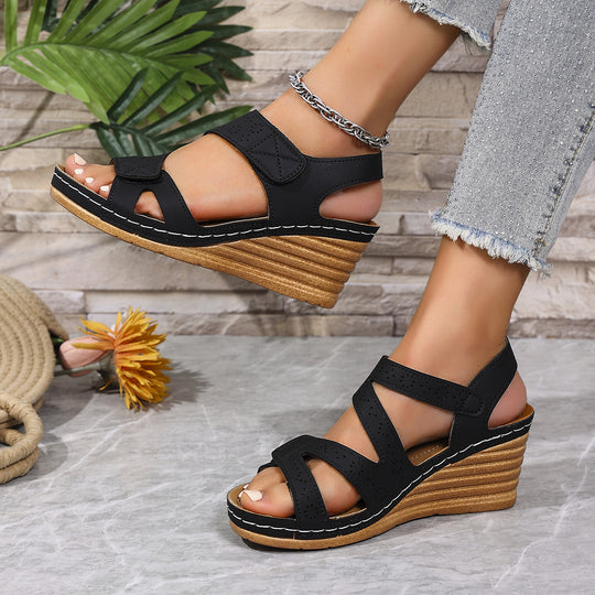Damen Komfortable und elegante Keil-Sandalen mit verstellbaren Riemen EB