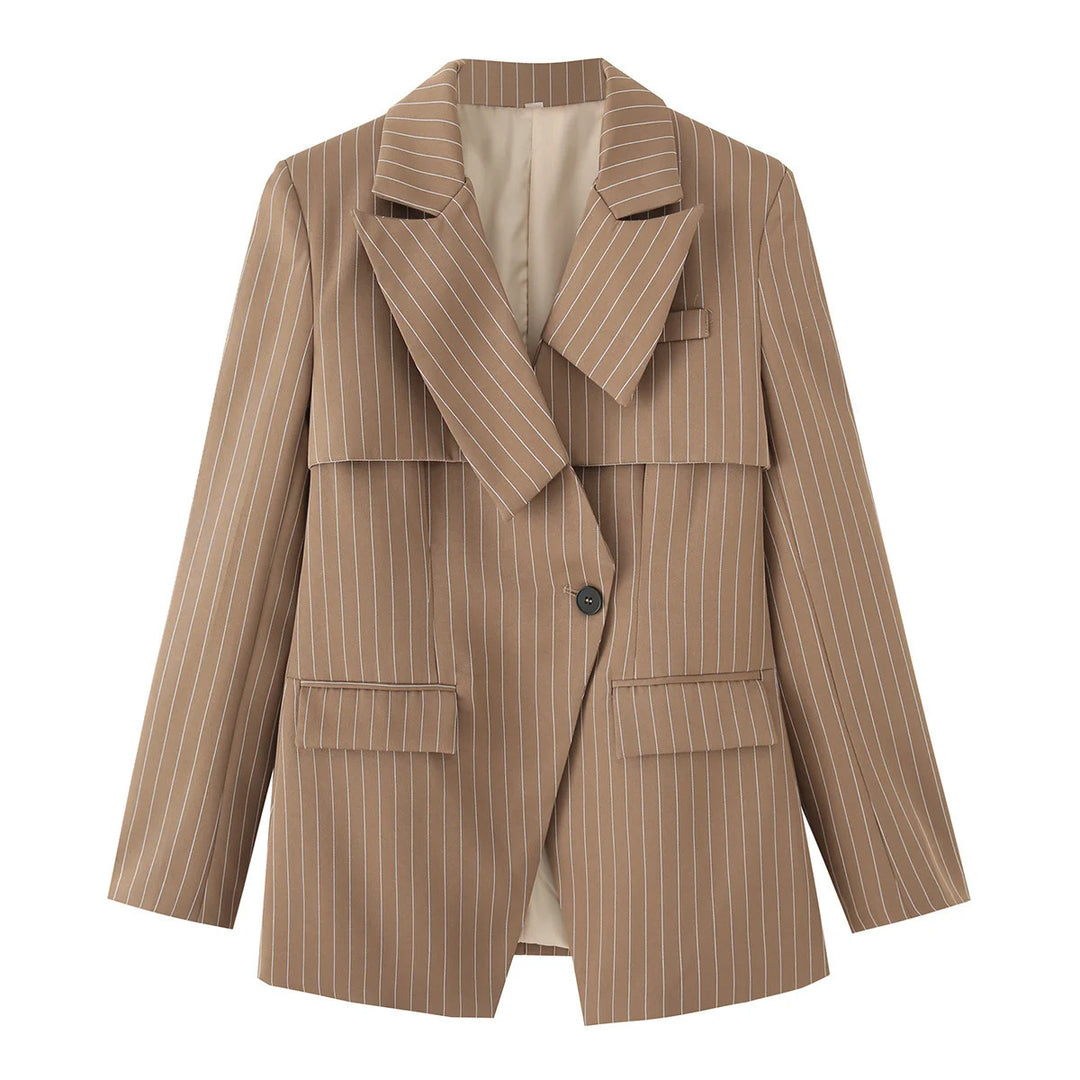 Damen modische Blazerjacke mit asymmetrischem Kragen und eleganten Nadelstreifen EB