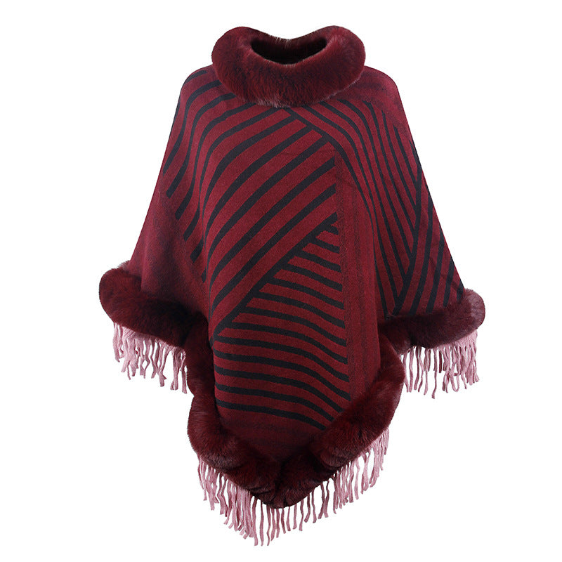 Damen modischer Poncho mit elegante Fransenverzierung EB