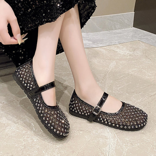 Damen Ballerinas mit geschlitzten Riemen und dekorativen Schleifen EB