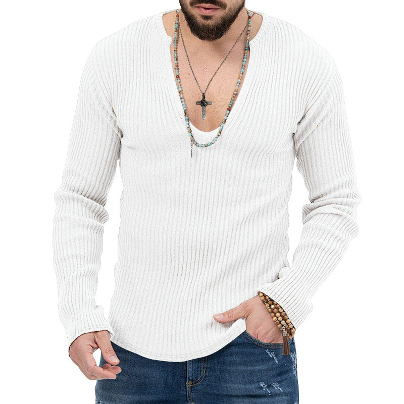 Herren lässiger Ripp-Pullover mit tiefem V-Ausschnitt und feiner Struktur EB