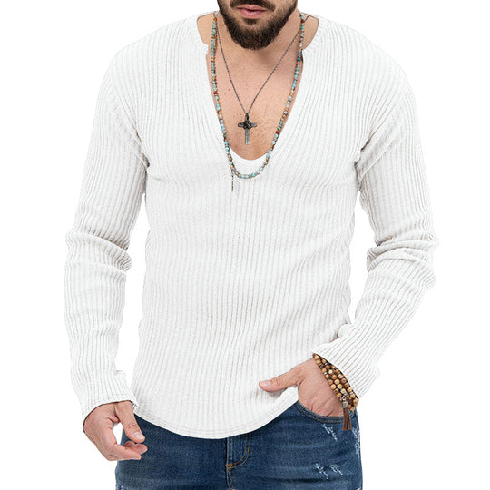 Herren lässiger Ripp-Pullover mit tiefem V-Ausschnitt und feiner Struktur EB