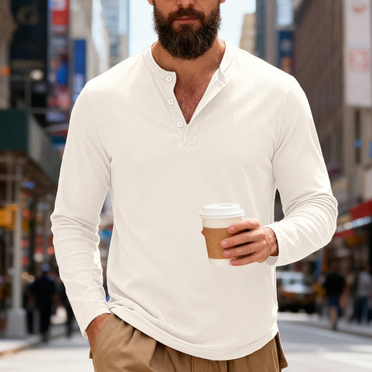 Herren nan Thermo-Henley-Langarmshirt mit Waffelstruktur, Rundhalsausschnitt und Knopfleiste EB