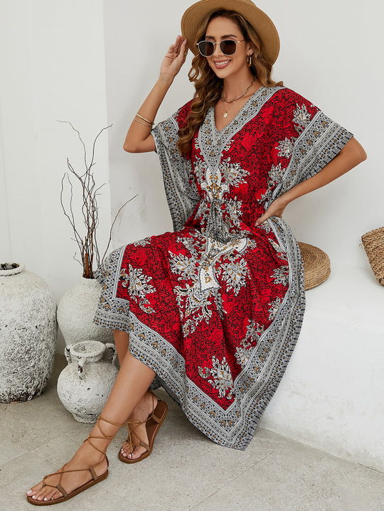Damen luftiges Sommerkleid im Boho-Stil mit einzigartigem Musterdruck EB
