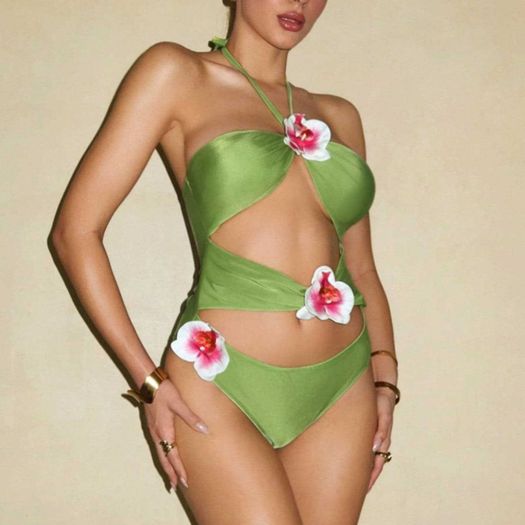 Damen Einteiliger Badeanzug mit floralen Akzenten und verspieltem Cut-Out EB