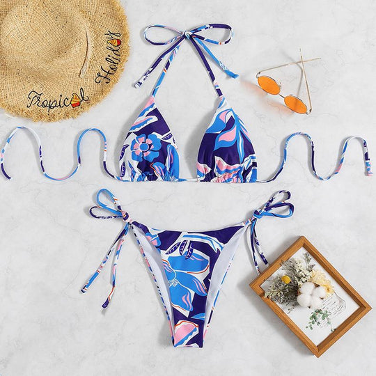 Damen Triangel-Bikini mit traumhaftem Blumendesign und raffinierten Schnürdetails EB