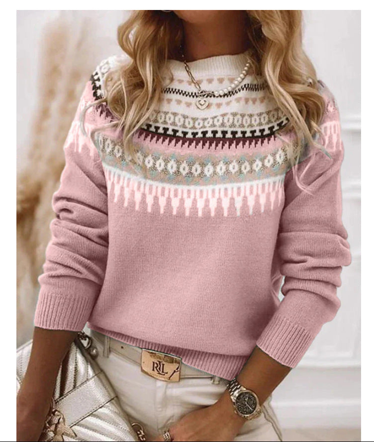 Damen nan Norwegerpullover aus Wollmix mit Rundhalsausschnitt und traditionellem Fair-Isle-Yoke EB
