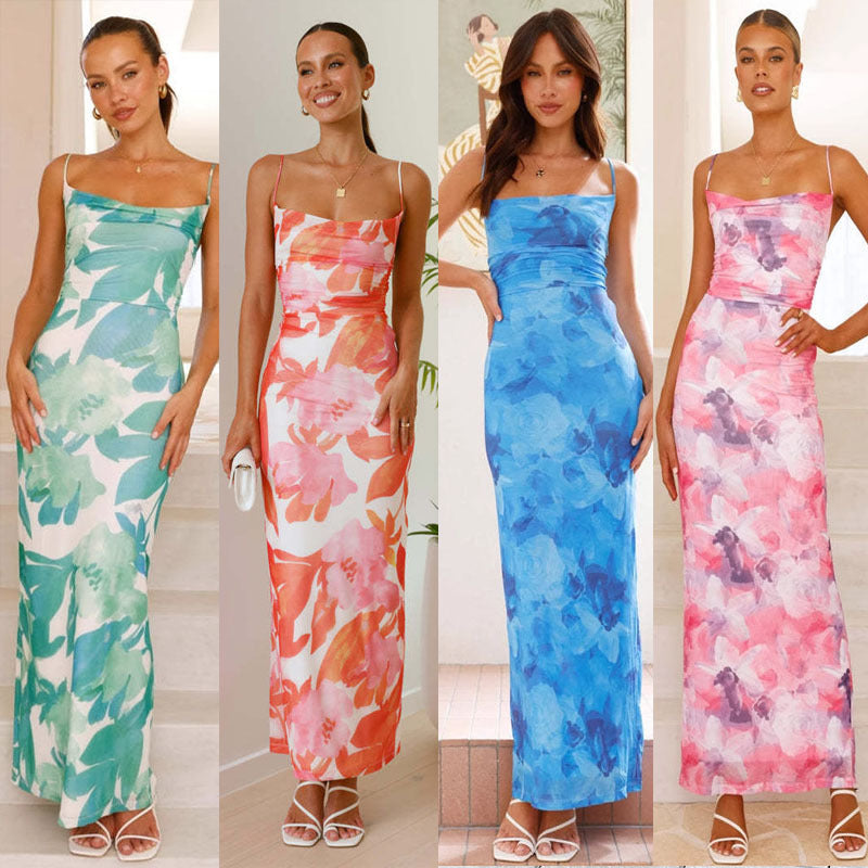 Damen Etuikleid mit floralem Print und schulterfreiem Design EB