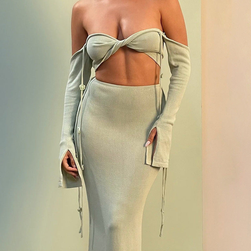 Damen figurbetontes Maxikleid mit innovativen Ärmeln EB