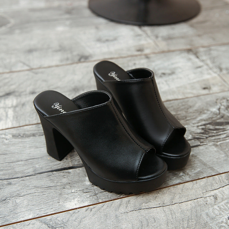 Damen nan Plateau-Mule mit hohem Blockabsatz und offener Zehenpartie EB