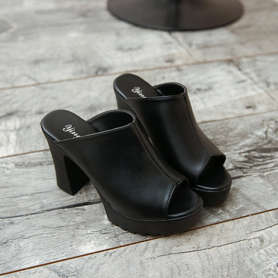 Damen nan Plateau-Mule mit hohem Blockabsatz und offener Zehenpartie EB