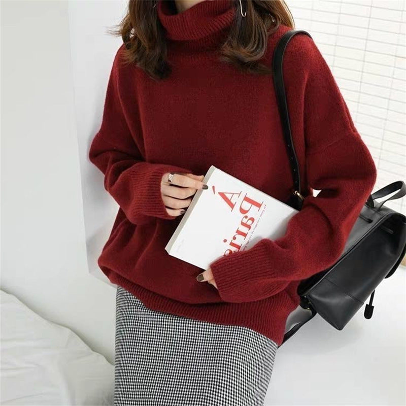 Damen Oversized Pullover mit hohem Kragen und Puffärmeln EB