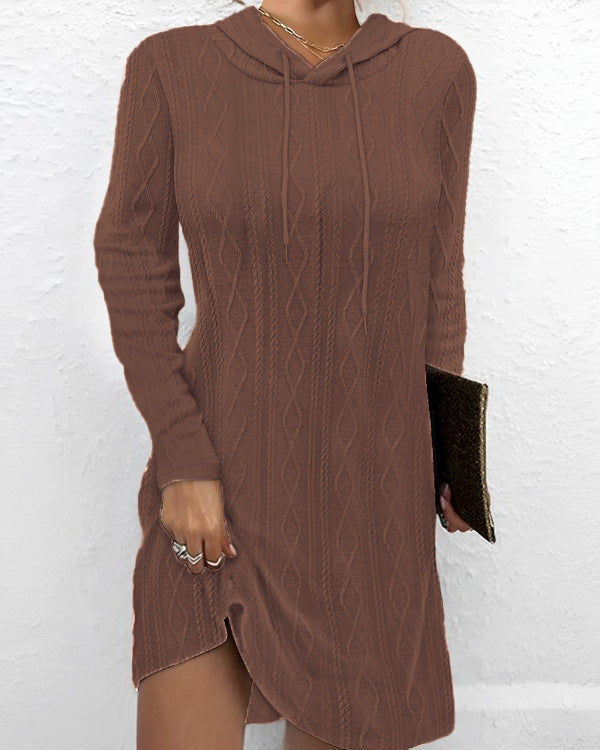 Damen Hoodie-Kleid mit strukturiertem Strickmuster und praktischen Seitentaschen EB