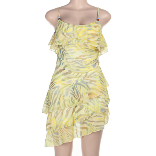 Damen Minikleid mit gestuftem Rüschendesign und trägerloser Silhouette EB
