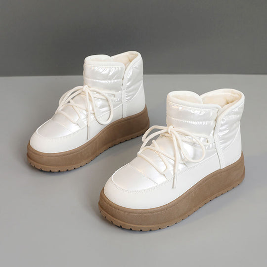 Damen modische Winterstiefeletten mit warmem Kunstfell und robuster Sohle EB