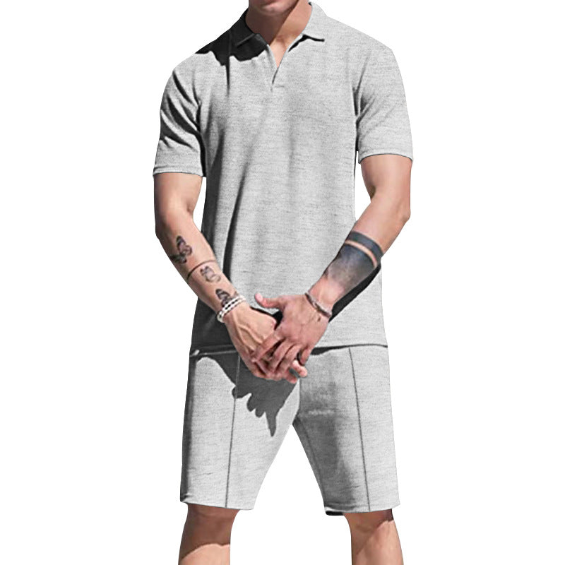 Herren lässiges Kurzarm-Polohemd und Shorts-Set aus atmungsaktivem Stoff EB