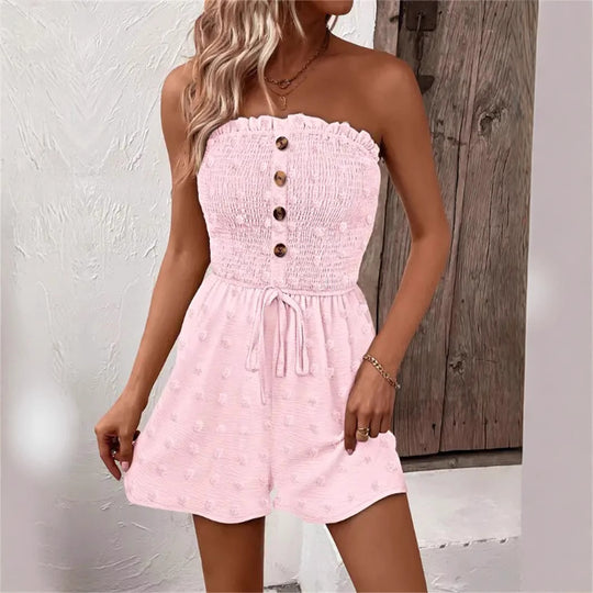 Damen Bandeau Jumpsuit mit Knopfdetails und Taillenzug EB