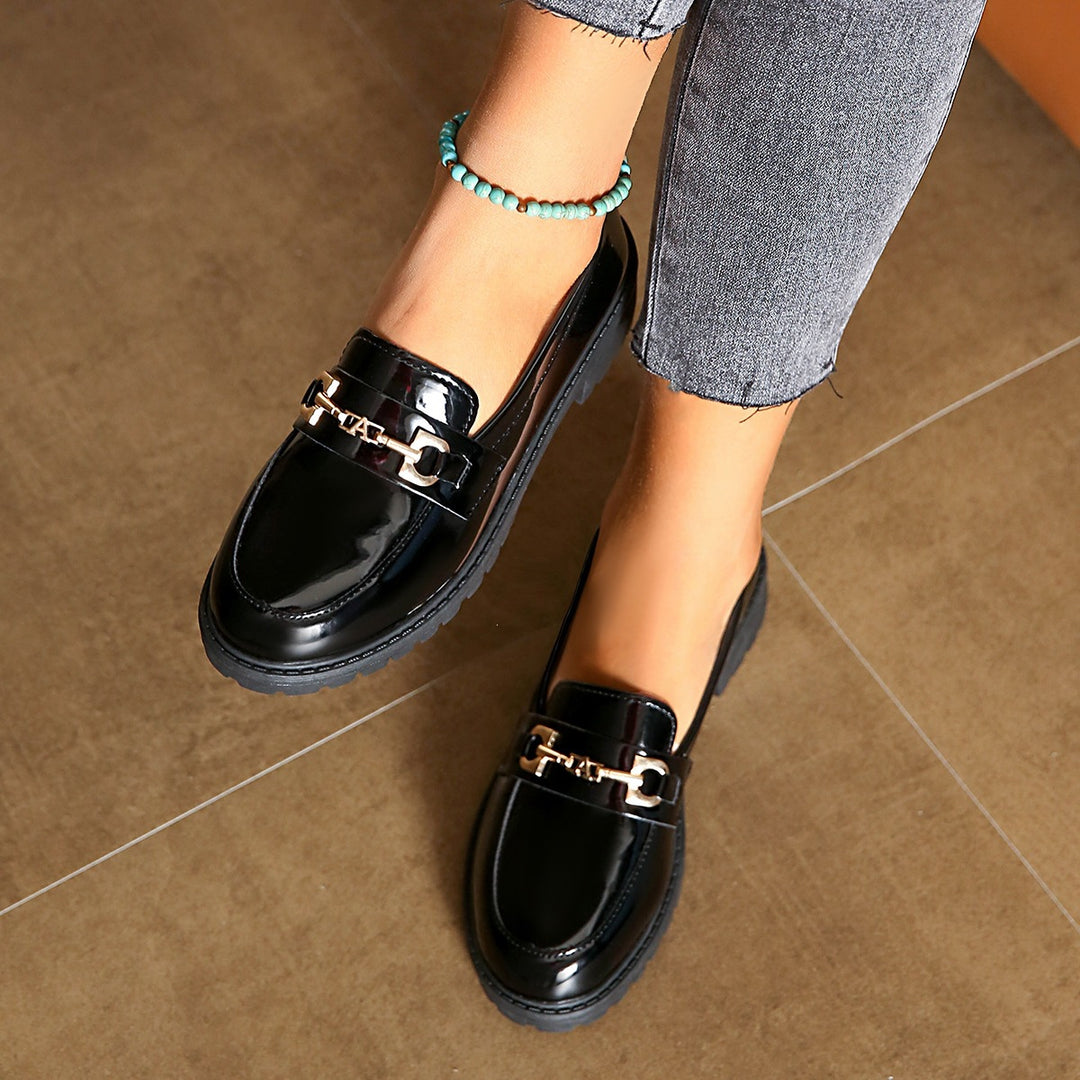 Damen Modische Loafers mit robustem Profil und dekorativem Schnallen-Detail EB