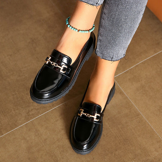 Damen Modische Loafers mit robustem Profil und dekorativem Schnallen-Detail EB