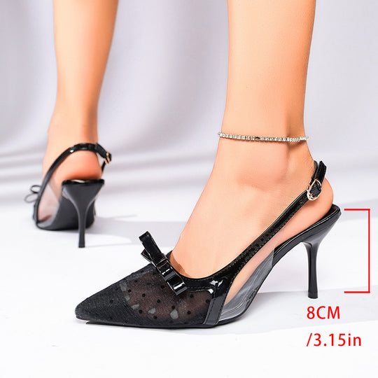 Damen schicke Slingback-Pumps mit transparentem Obermaterial und dekorativem Schleifen-Detail EB