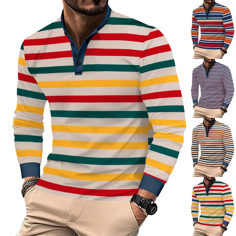 Herren Langarm-Hemd im eleganten Streifenlook mit modischem Stehkragen EB