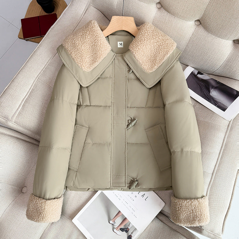 Damen nan kurzer wattierter Steppblouson mit voluminösem Teddykragen und Umschlag-Teddybündchen EB