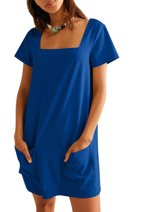 Damen lockeres Sommerkleid mit quadratischem Ausschnitt und praktischen Taschen EB