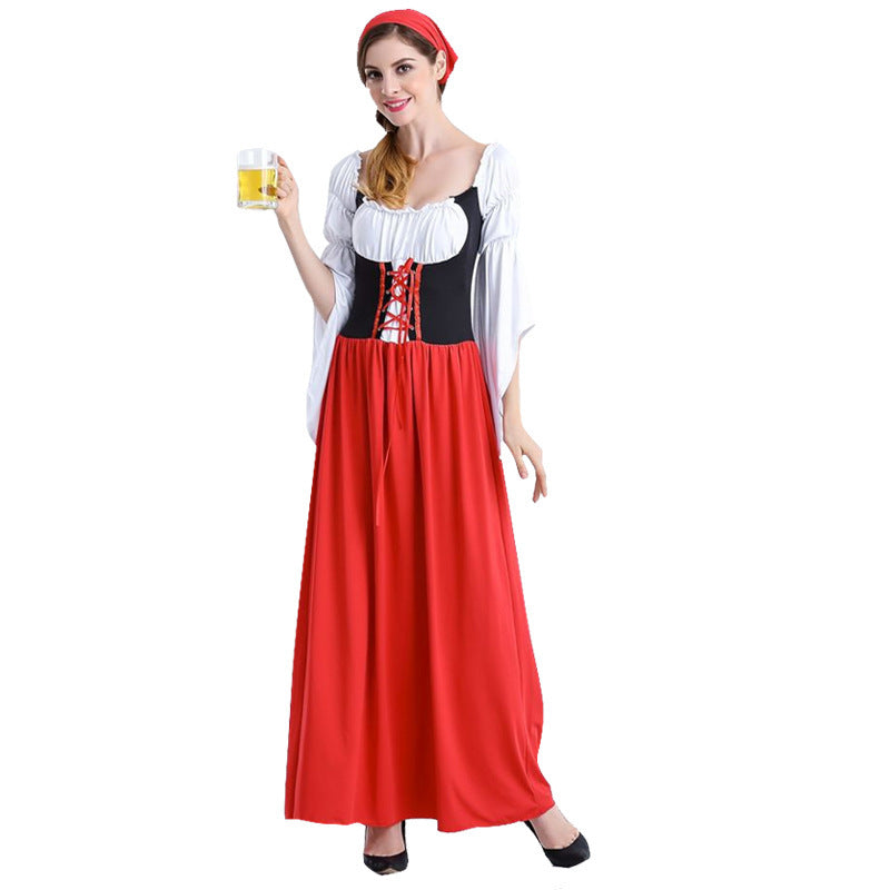 Damen nan Festival-Kostümkleid im Vintage-Bauernstil mit geschnürter Korsage und geraffter Off-Shoulder-Bluse EB