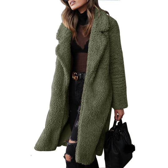 Damen kuscheliger Teddy-Mantel mit elegantem Revers und praktischen Taschen EB