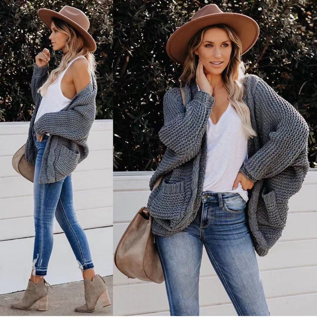 Damen Grobstrickjacke mit lässigem Schnitt und tiefen Taschen EB