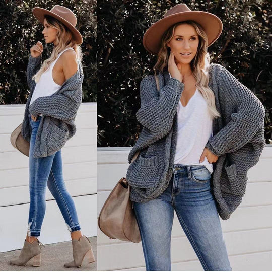 Damen Grobstrickjacke mit lässigem Schnitt und tiefen Taschen EB